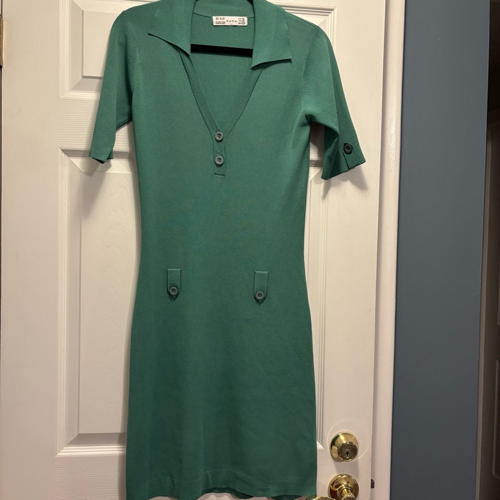 Medium Teal Green Buttoned Mini Sweater Dress